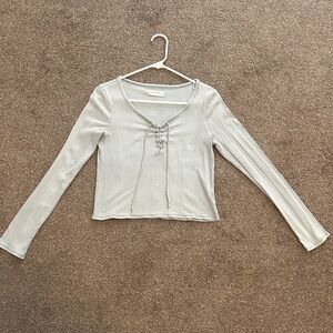 Lucky Brand Light Gray Lace-Up Blouse